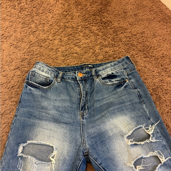 Fashion Nova Women Jeans Blue Cotton Blend High Rise Distressed Regular Denim 11 - Picture 2 of 8
